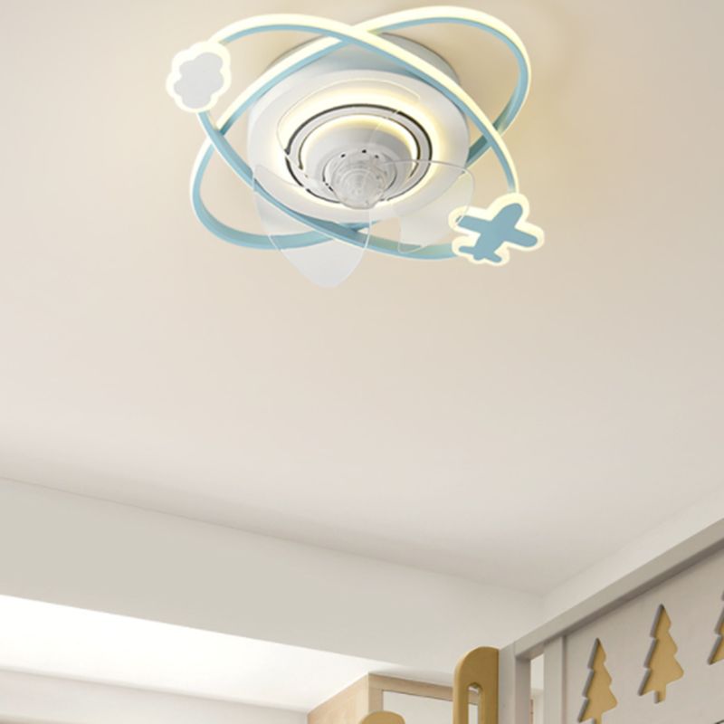 3-Blade Children Ceiling Fan Polish Finish LED Fan with Light for Foyer