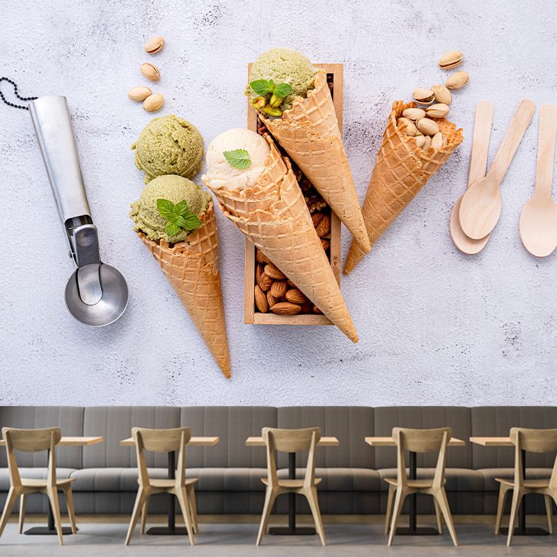 Multi-Color Ice Cream Mural Environment Friendly Contemporary Dessert Shop Wall Covering