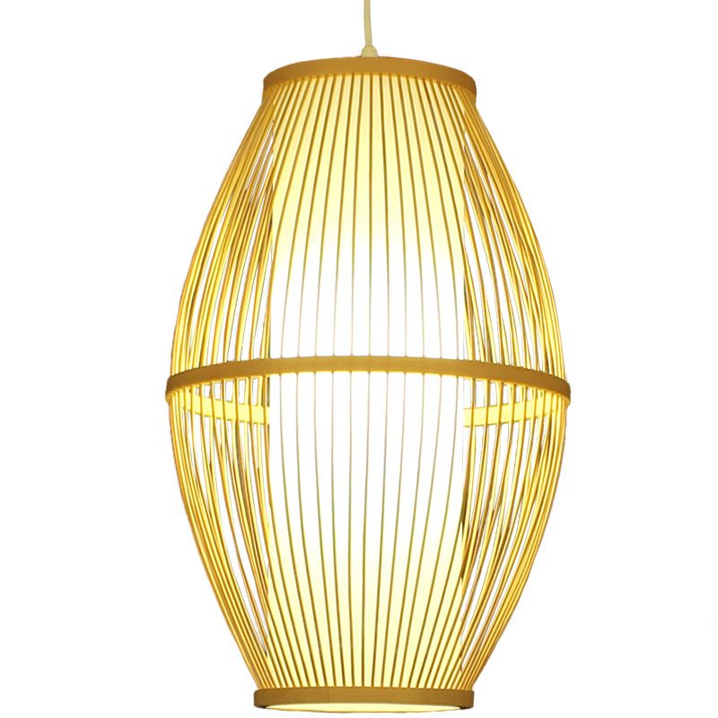 Simplicity Oval Pendant Ceiling Light Bamboo 1 Bulb Restaurant Hanging Light in Wood