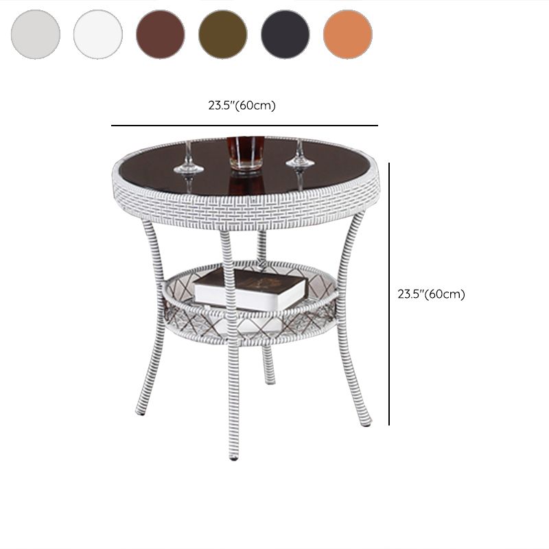 Rattan Dining Table Set Glass Top Round Shape Table for Courtyard