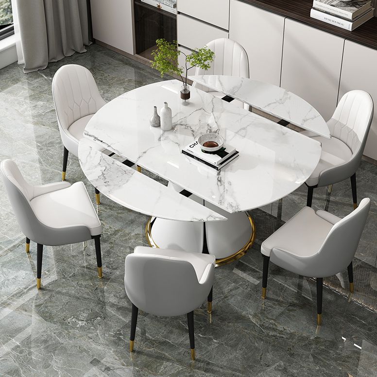 Contemporary Round Dining Table Sintered Stone Table with White Pedestal Base,53.1"L x 53.1"W x 30"H