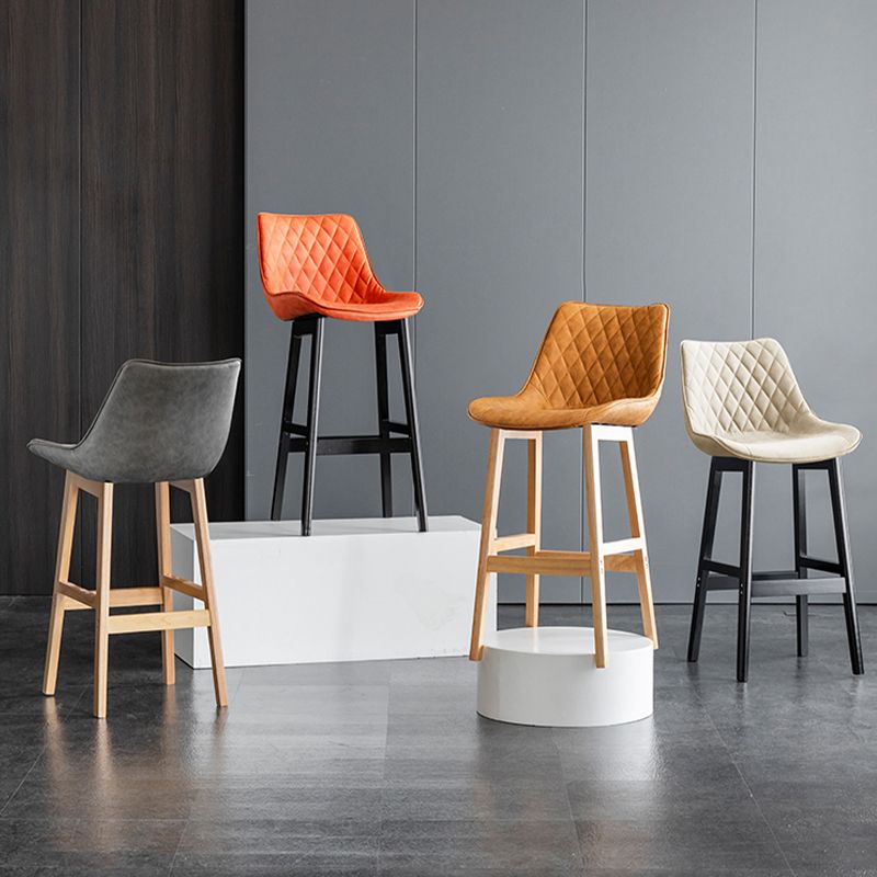 Contemporary Solid Wood Legs Faux Leather Indoor Bar Stools with Footrest