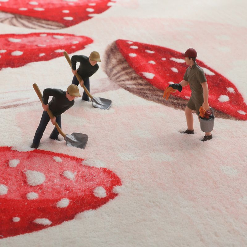 Red Modern Indoor Rug Blending Mushroom Area Rug Washable Rug for Home Decor