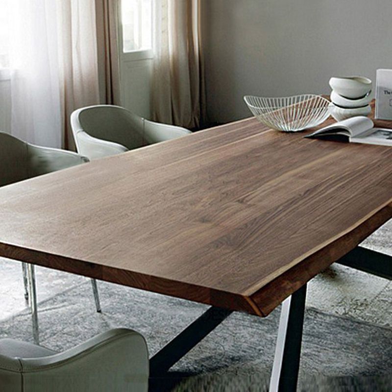 Solid Wood Brown Dining Table Industrial Black Frame Dining Room Table