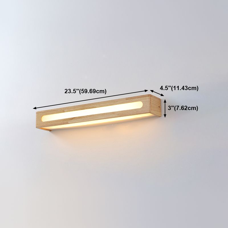 Square Shape Wood Wall Sconce Modern Style 1 Light Mirror Wall Mount Lighting in Brown