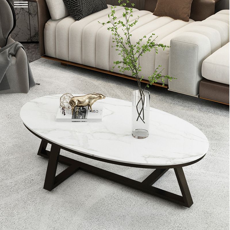 Glam Cross Legs Coffee Table Slate Oval Coffee Cocktail Table