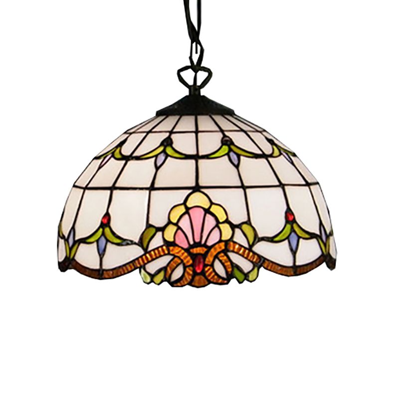 Dome Down Lighting Baroque White Hand Cut Glass 1 Bulb Hanging Pendant Light for Bedroom