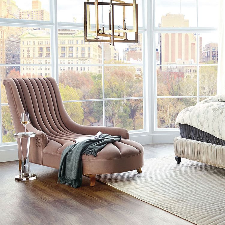 Luxury Style Velvet Chaise Lounge Bedroom Recessed Arms Chaise