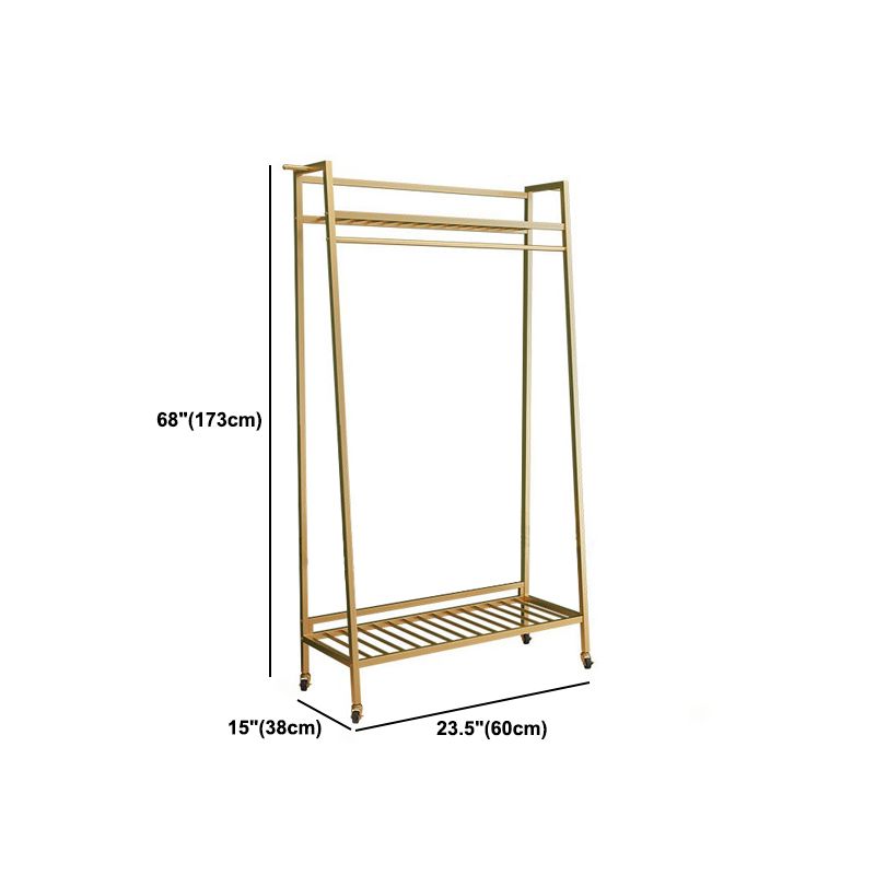 Contemporary Style Open Armoire Gold Metal Armoire with Clothing Rod