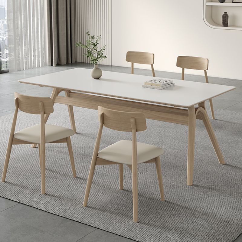 Contemporary Sintered Stone Top Ash Wood Base Dining Table with Chairs