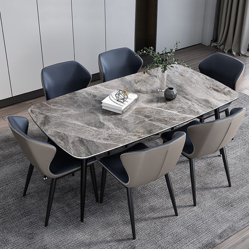 Rectangle Industrial Dining Table Grey Fixed Table with Sintered Stone