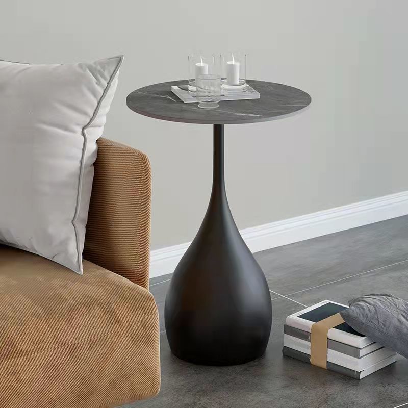 Modern Round Stone Pedestal Sofa Side Accent Table - Dia 12.6-In