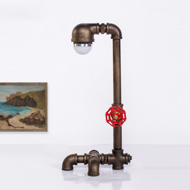 Lampe de table à tuyau noir en fer de ferme, lampe de nuit à 1 lumière pour salon avec valve déco