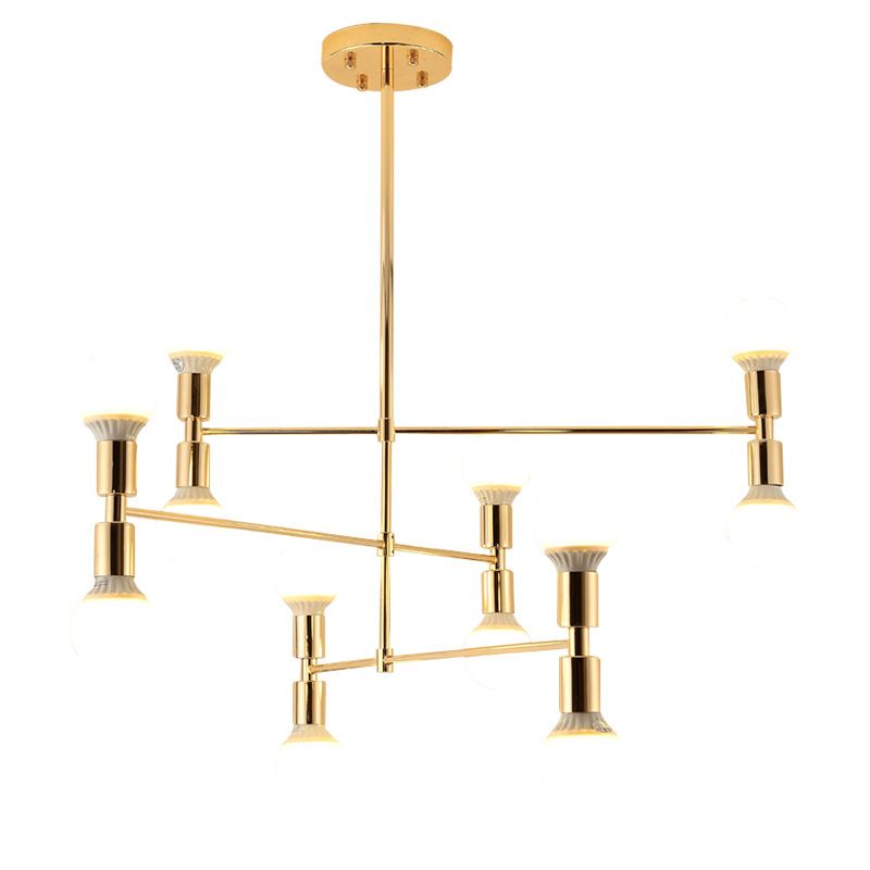 Postmoderner Stil Multi -Lampen -Kronleuchter Gold Metall Hanging Anhängerlampe für Wohnzimmer