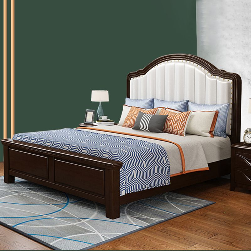 Contemporary Bed Frame Rubber Wood Panel Bed with Upholstered Headboard