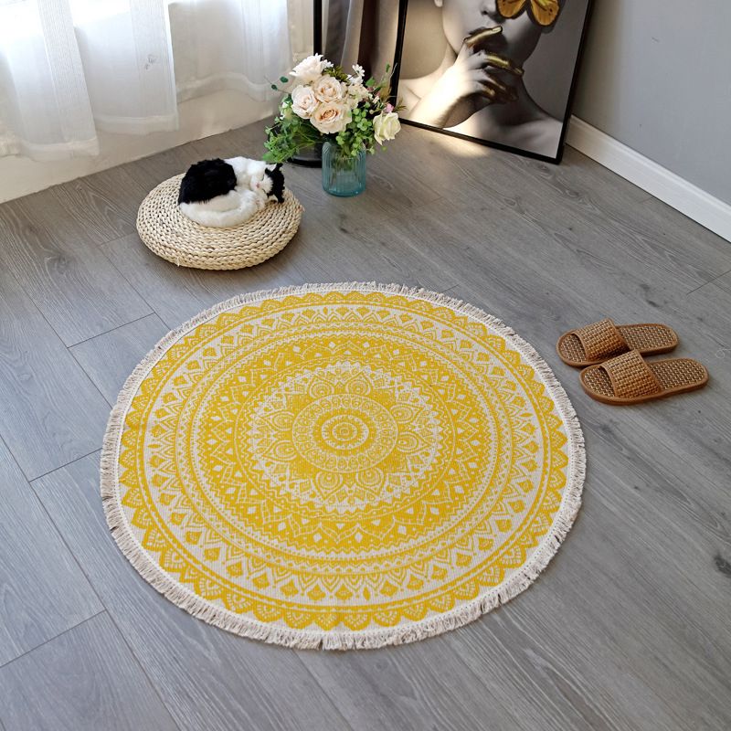 Boho-Chic Bedroom Rug Multicolor Mandala Rug Cotton Washable Area Carpet