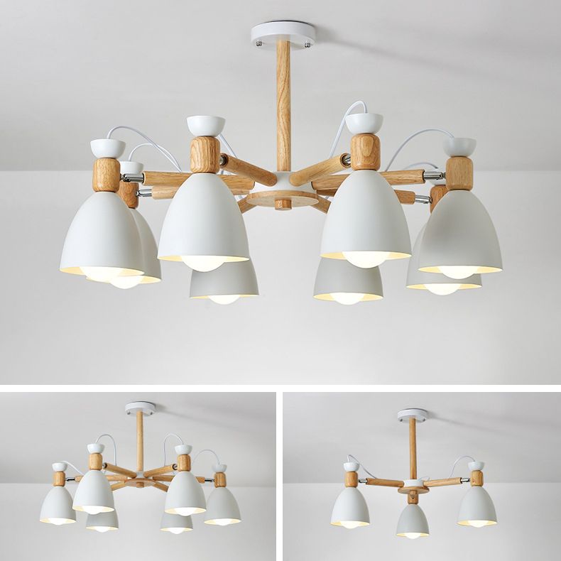 Woonkamer kroonluchter macaron houten hanglamp lichter met Bell Metal Shade
