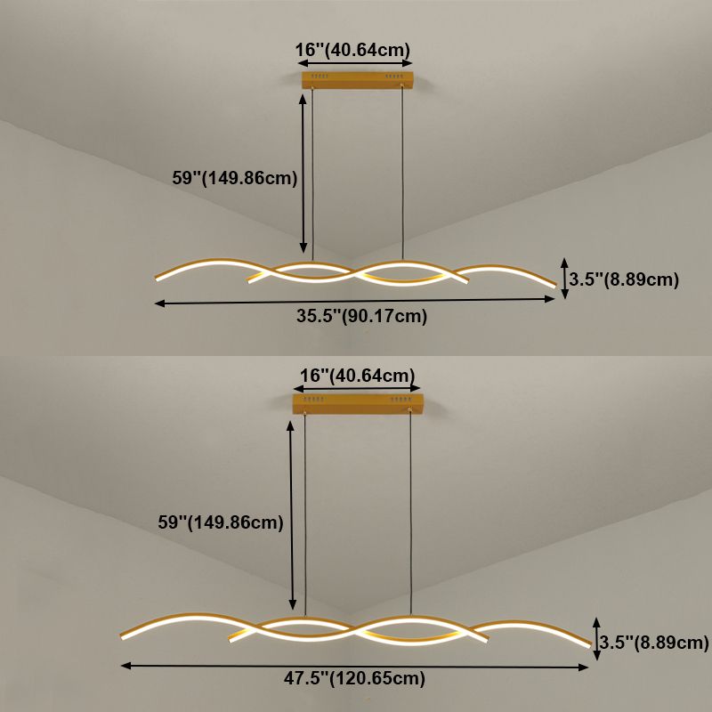 Moderner Stil linearer Inselleuchten Metall 2- Hellinselanhänger Leuchten