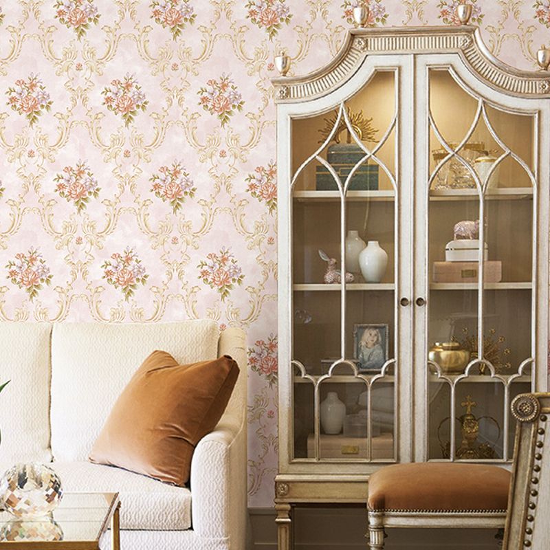 Washable Peonies Print Wallpaper Non-Woven Fabric Rustic Wall Decor for Living Room