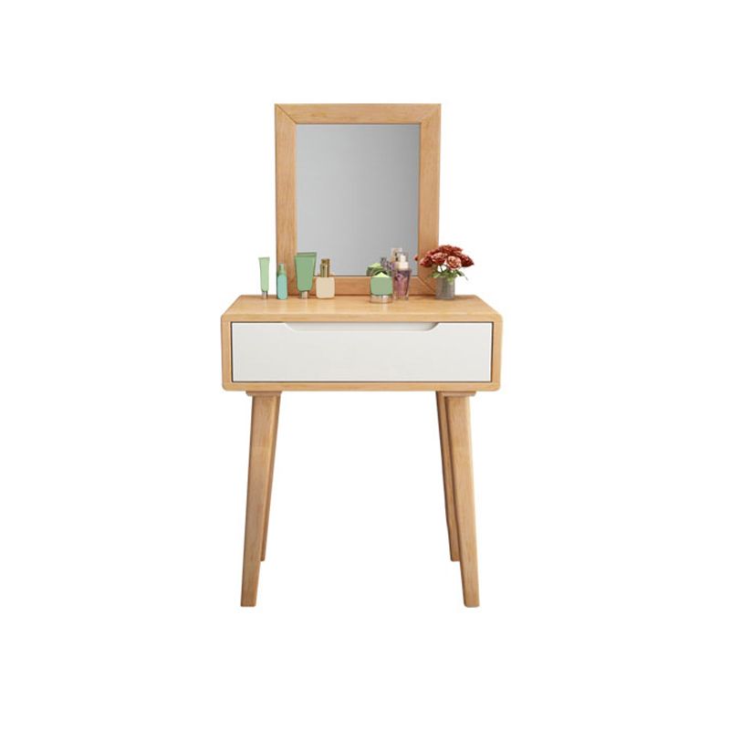 Scandinavian Solid Wood Vanity Dressing Table with Mirror, 30.7" Tall