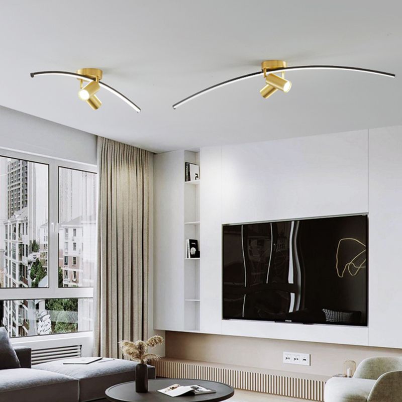 Modern Brass Ceiling Light Linear 3 Lights Flush Mount Ceiling Light for Bedroom