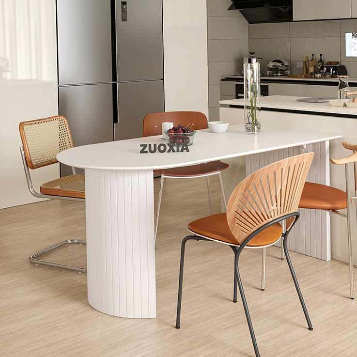 Free Form Sintered Stone Table White Tone Simplicity Double Pedestal Table for Dining Room