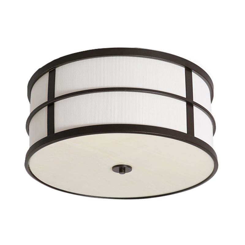 5-Bulb Drum Ceiling Light Traditional Black Fabric Flush Mount Lighting Fixture with Circular Frame