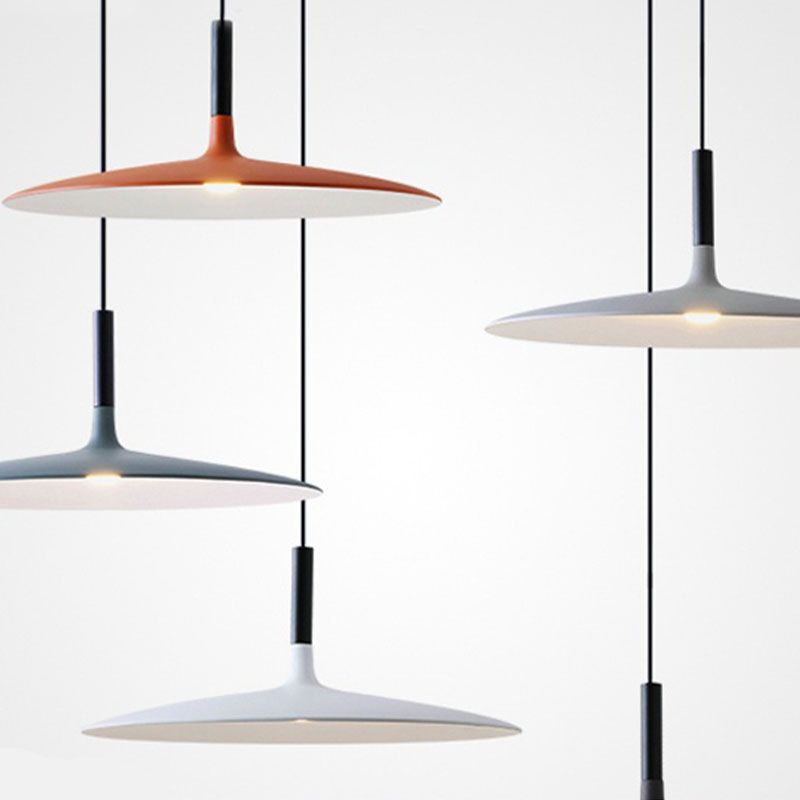 Minimalist Indoor Pendant Light, Metal Flat Shade LED Pendant Lighting