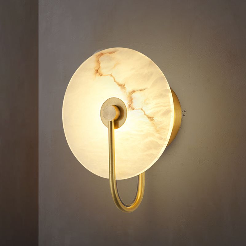 Nordic Style Wall Light Round White LED Wall Sconce with Mica for Living Room