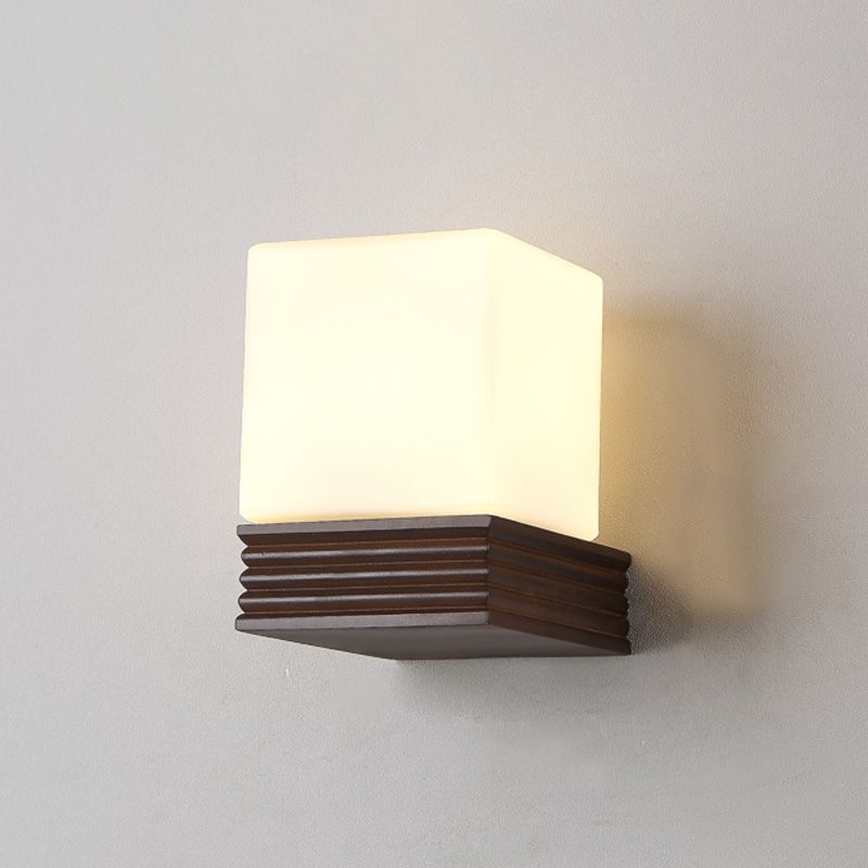 Estilo contemporáneo Luces de apliques de pared geométrica madera y vidrio 1 lámpara de luz