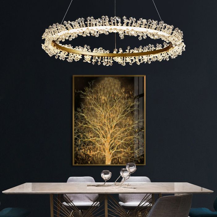 Contemporary Ring Chandelier Pendant Light Crystal Suspension Pendant Light for Living Room