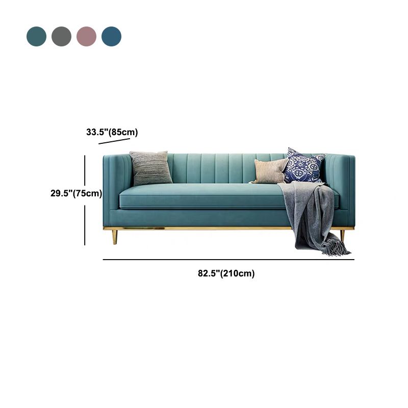 Modern 29.5" H Velvet Tuxedo Arm Sewn Pillow Back Sofa For Living Room