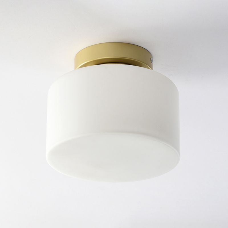 Brass Jar Shape Flush Mounted Light Minimalist 1-Light Frosted White Glass Flush Ceiling Lamp