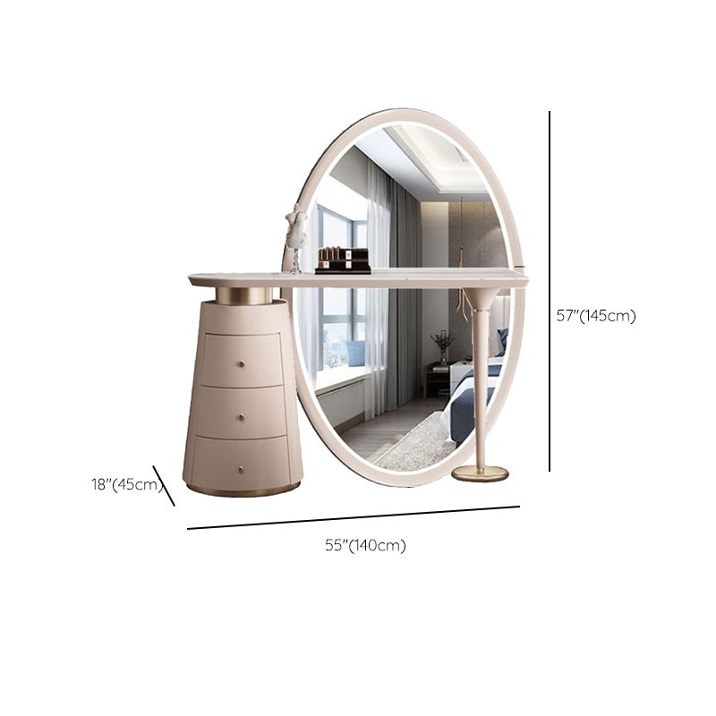 Glam Slate Makeup Dressing Table Stool Set in Beige with 57" Tall Mirror
