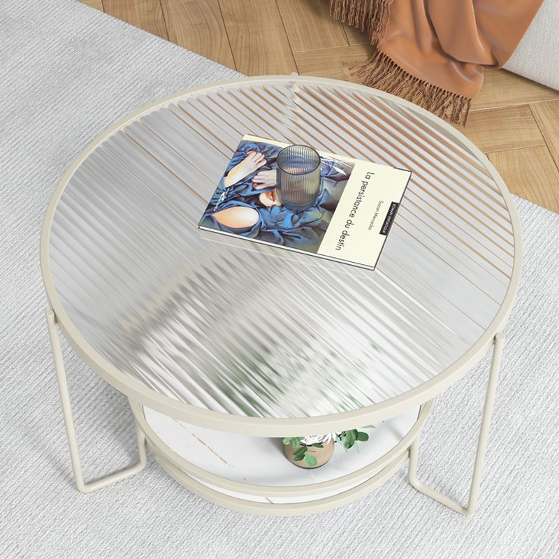 17.7" H Round Glass Coffee Table Iron 3 Legs Cocktail Table with Slate Shelf