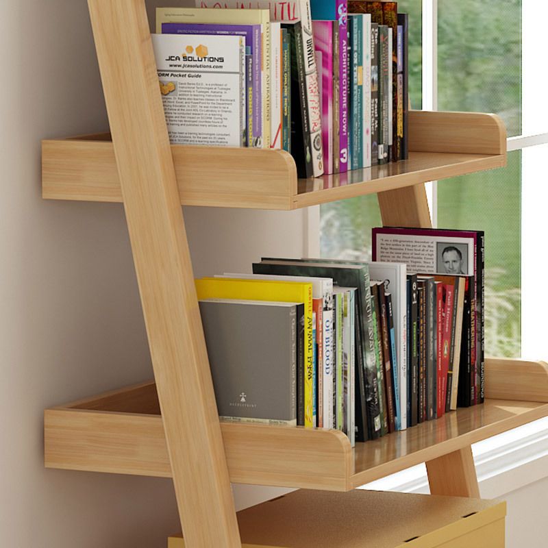 Rubber Wood Ladder Bookshelf Modern Open Back Bookshelf for Home Office