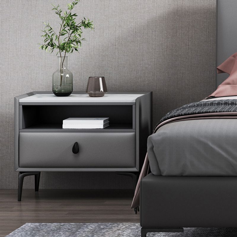 Stone/Wood Night Stand 19.69" Tall Modern 1 - Drawer Nightstand