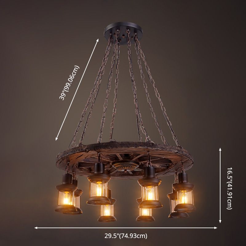 Beige Shaded Chandelier Lighting Fixture Antique Style Wooden Restaurant Ceiling Chandelier
