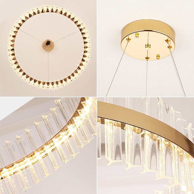 Gold Circular Ring Pendant Lighting Fixture Modern LED Crystal Ceiling Suspension Lamp