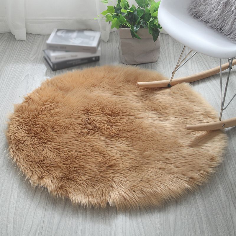 Comfort Modern Shag Area Rug Simplicity Solid Round Area Carpet Polyester Friendly Washable for Living Room