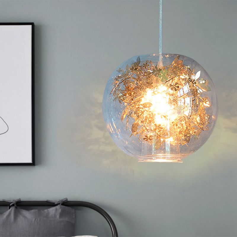 Shattered Leaves Pendant Lighting Modern Clear Glass 1 Light Silver/Gold Hanging Ceiling Lamp