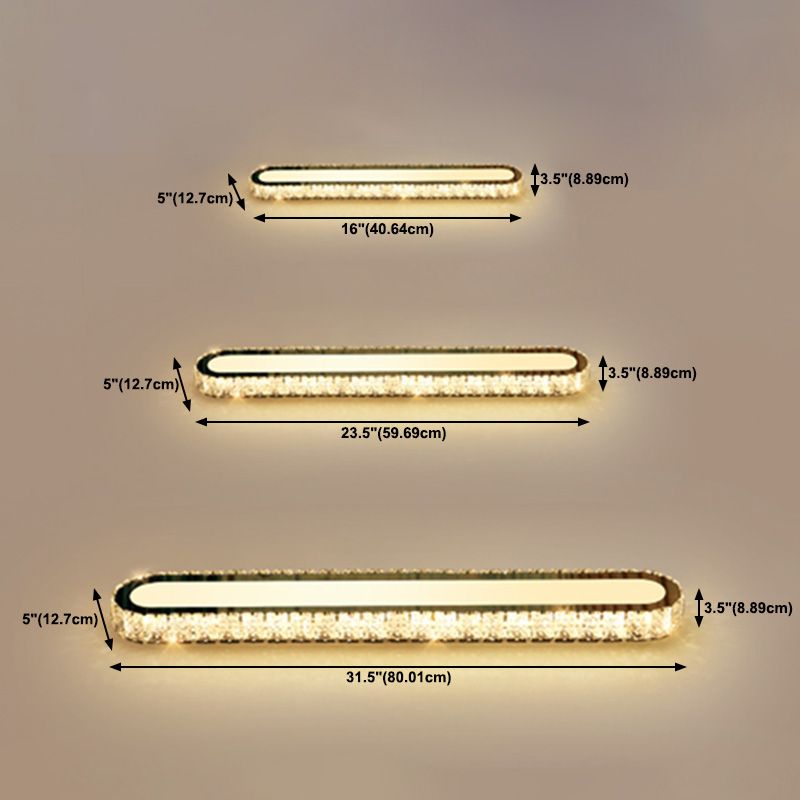 Luminaire encastré ovale contemporain en cristal à 1 lumière, plafonnier argenté