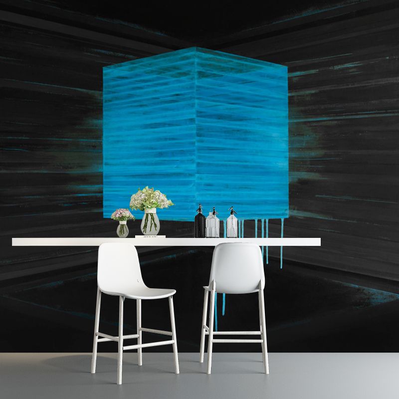 Artistry Melting Box Wallpaper Mural for Corridor Custom Size Wall Covering in Black-Blue