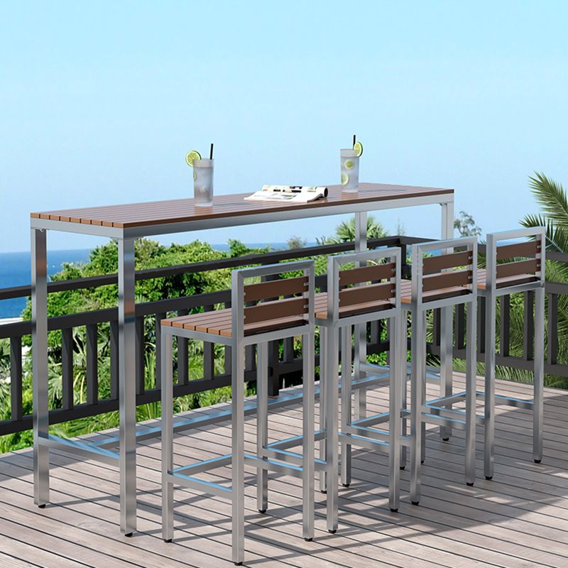 Industrial Metal and Wood Bar Table Outdoor Rectangle Bar Table with Trestle Base