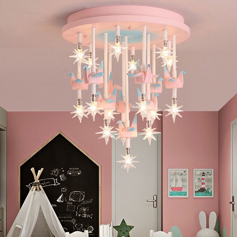 Luz de techo de dibujos animados con múltiples luces, luz de montaje empotrada contemporánea con sombra de estrella transparente