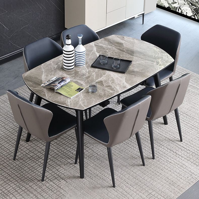Modern Metal Dining Room Set Standard Height Black Legs Dining Set with Rectangle Table
