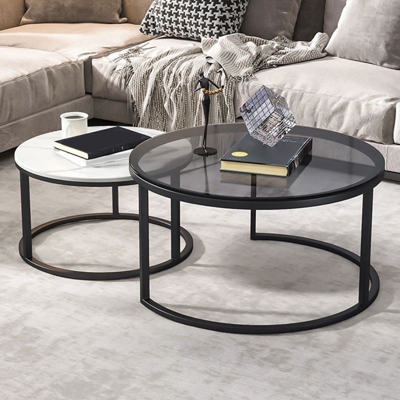 Frame Base Design Round Glass/artificial Table Metal Base Coffee Table