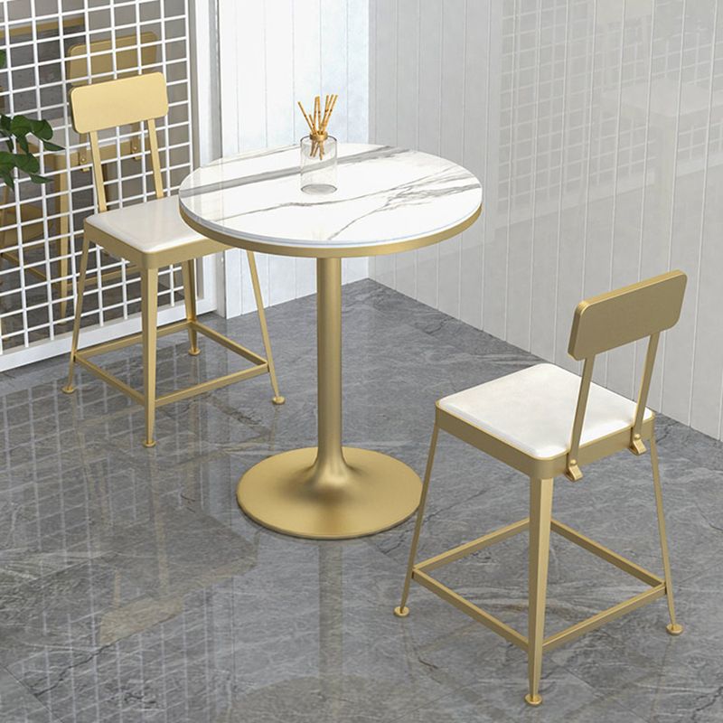 Modern Stone Round Top Bar Table Metal Base Pub Table for Restaurant