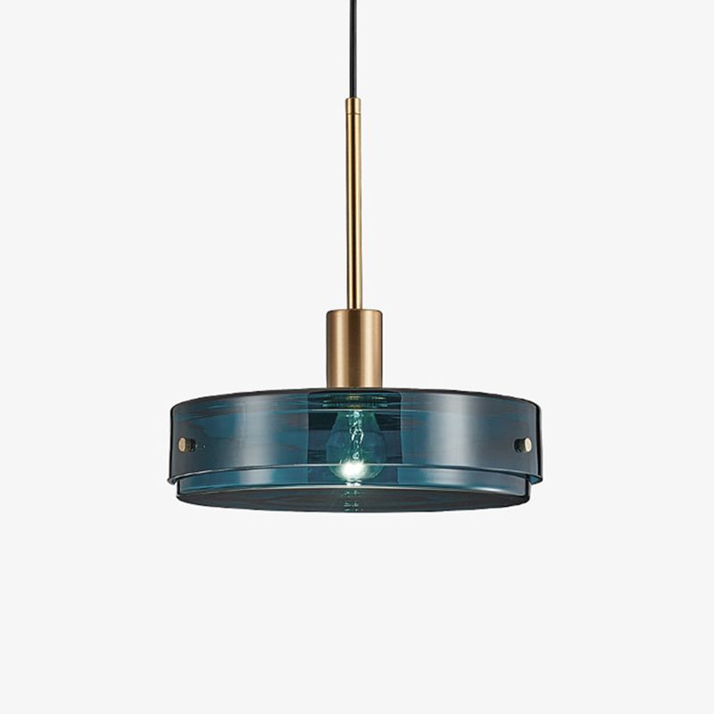 Dark Blue Cylindrical Glass Suspension Light Post-modern Style Minimalism Single Bulb Hanging Light