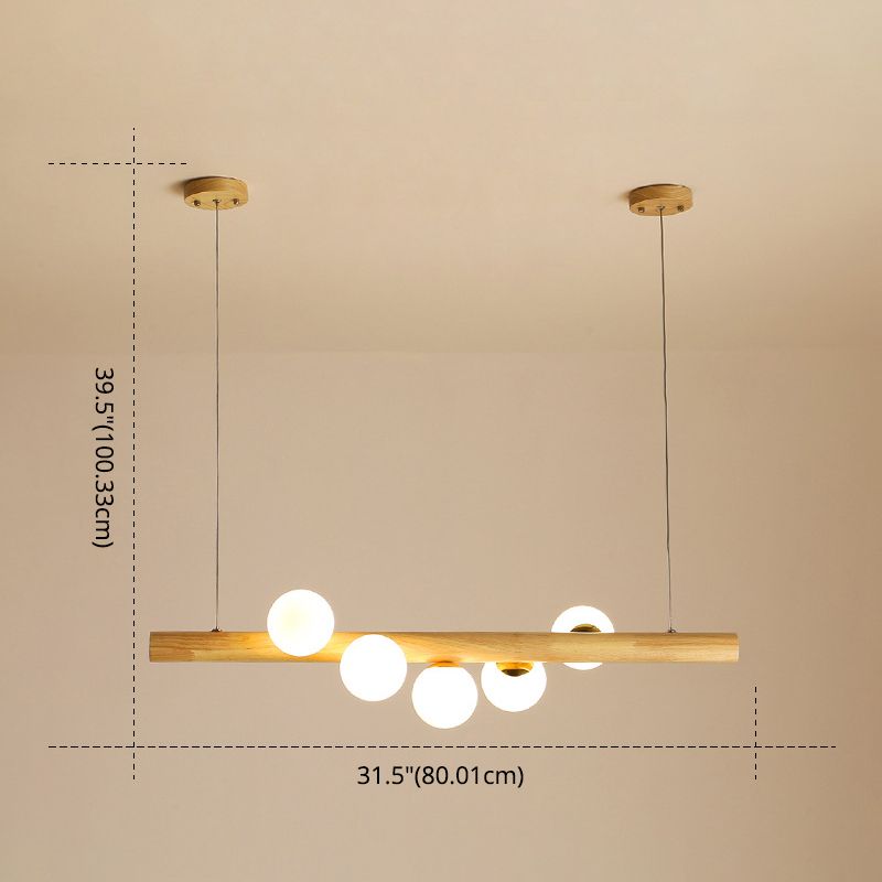 Minimalismo moderno in legno Isola lineare Illuminazione a ciondolo sfera Sfera Glass Island Affermazione Luce per soggiorno
